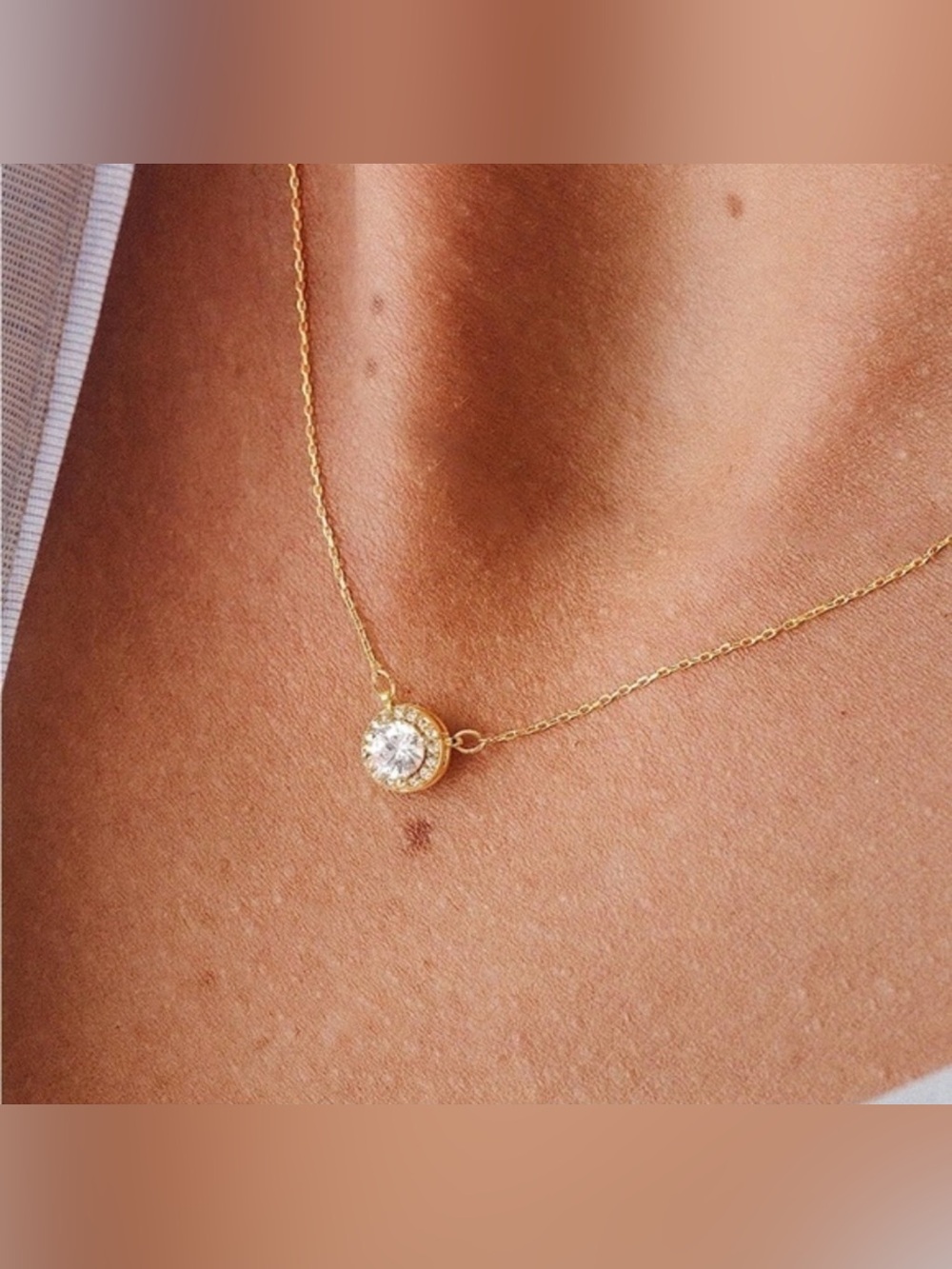 14k Gold Plated Civic Zirconia Halo Chain Necklace